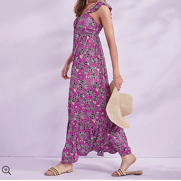 Loft Hibiscus Ruffle Midi Halter Dress Size 0 - Picture 3 of 9